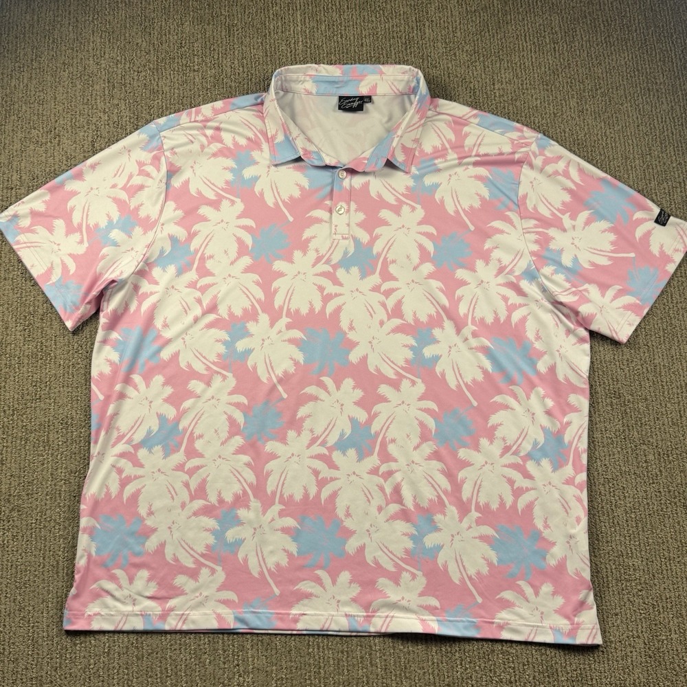 Sunday Swagger Golf Polo Shirt Mens 4XL Short Sleeve Performance Palm Tree